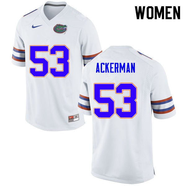 Women #53 Brendan Ackerman Florida Gators College Football Jersey White